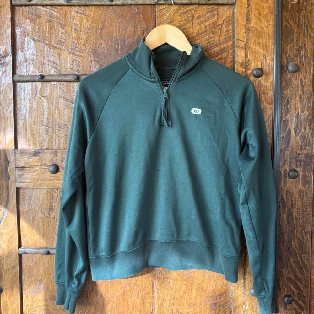 Abercrombie & Fitch Womens Forest Green Quarter Zip Pullover Stripe Sleeve XS